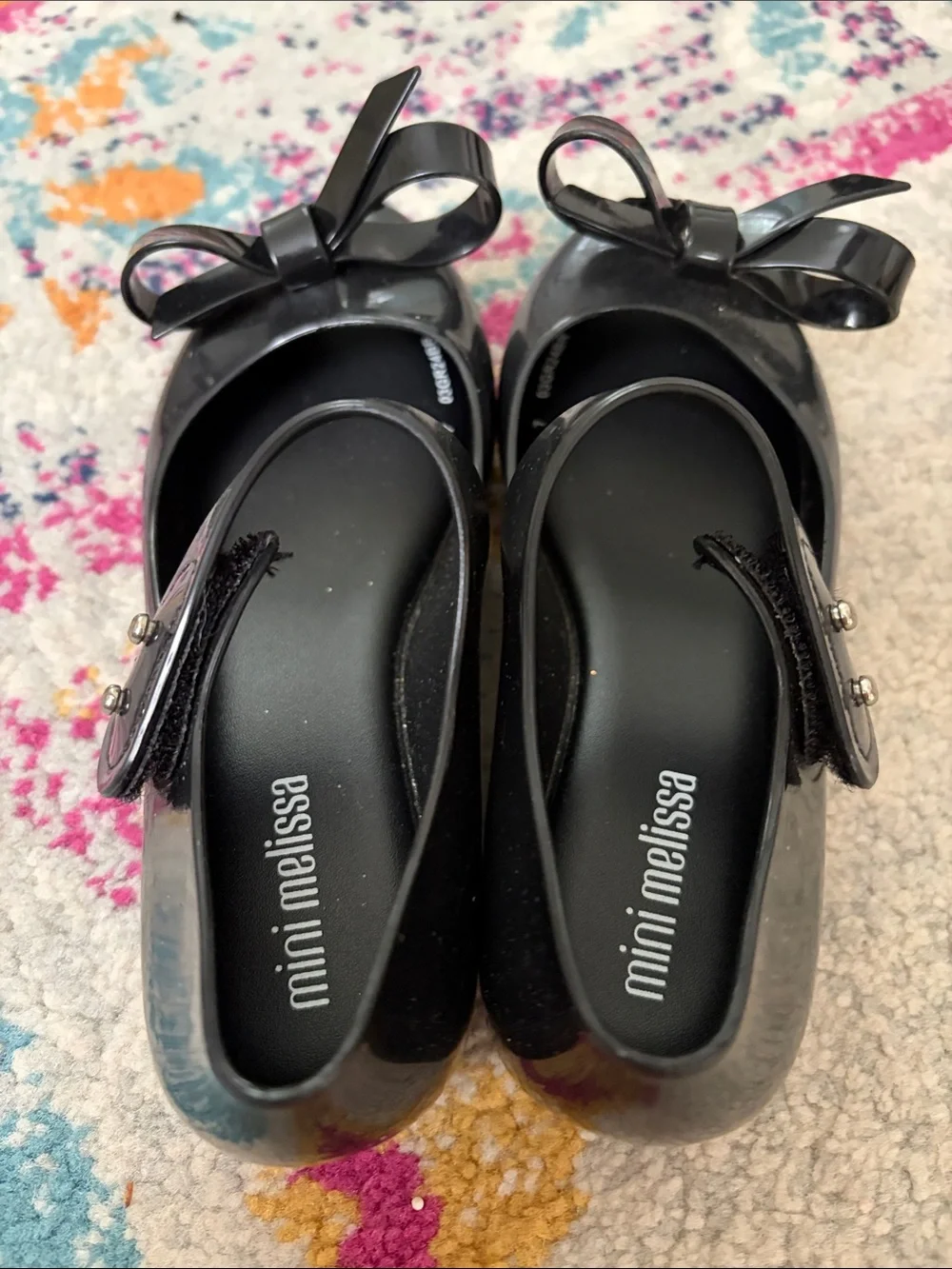 Mini Melissa Black Girls' Jelly Mary Jane with Bow Accent